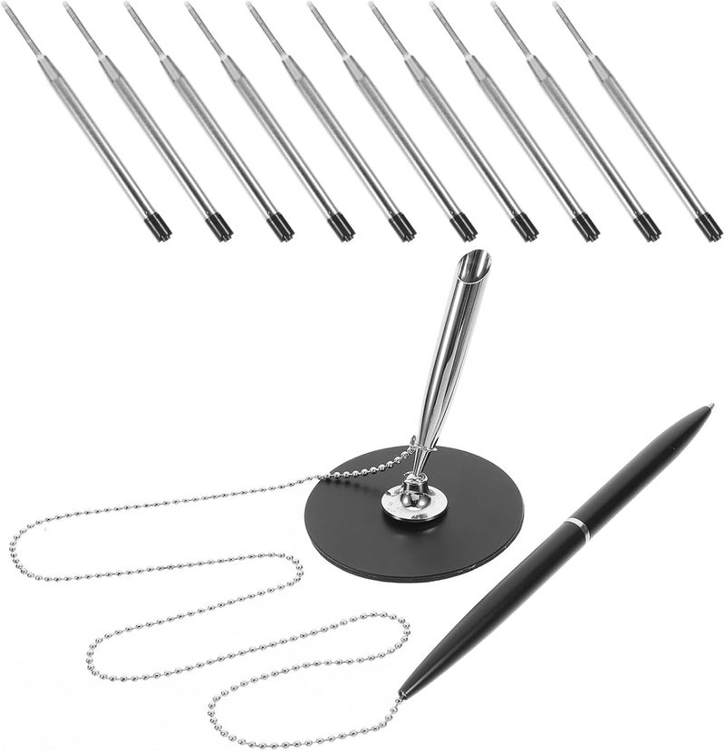 DIYEAH Rotate Signature Pen with Chain and Adhesive Base - Metal Desktop Writing Pen for Office Bank Counter and Business Use 8.18 Inches - Image 3